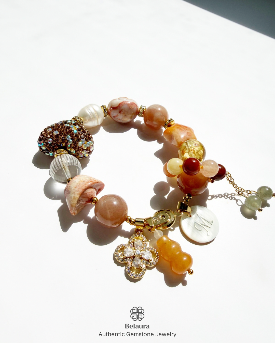 Celestial Bear Moonstone Charm Gemstone Bracelet