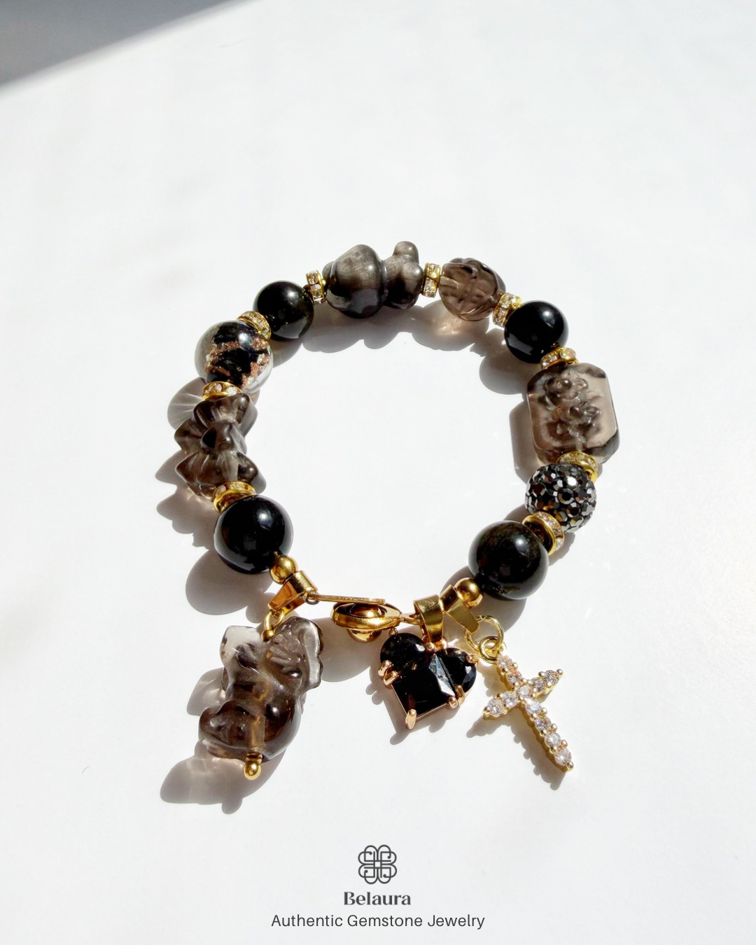 Noir Élan Charm Gemstone Bracelet