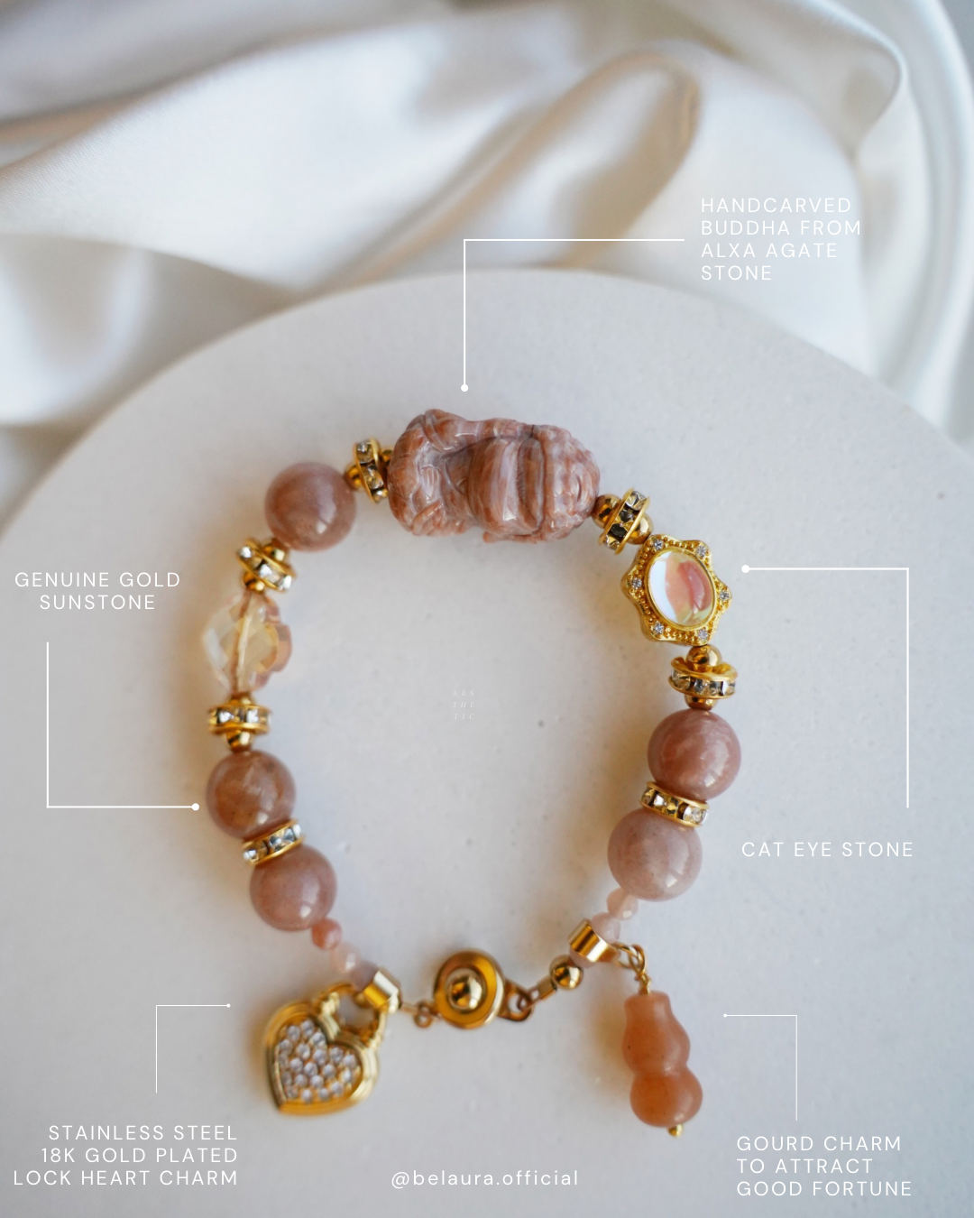 Lumina Sunstone Buddha Charm Gemstone Bracelet