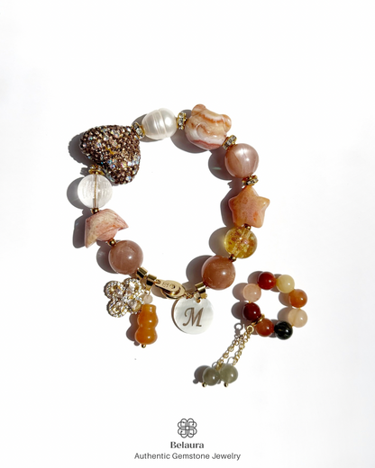 Celestial Bear Moonstone Charm Gemstone Bracelet
