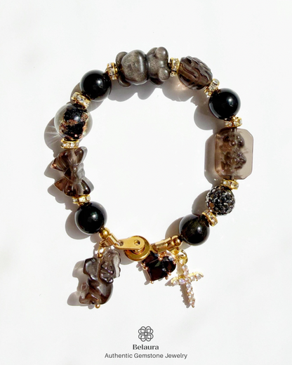 Noir Élan Charm Gemstone Bracelet