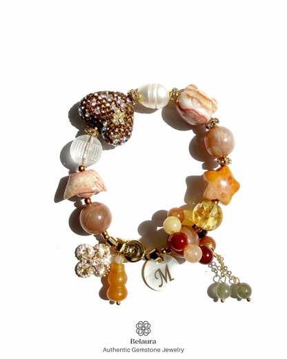 Celestial Bear Moonstone Charm Gemstone Bracelet
