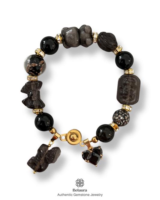 Noir Élan Charm Gemstone Bracelet