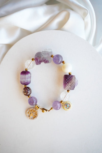 Fluorite Guardian Elephant Charm Gemstone Bracelet