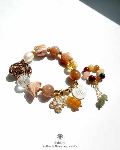 Celestial Bear Moonstone Charm Gemstone Bracelet