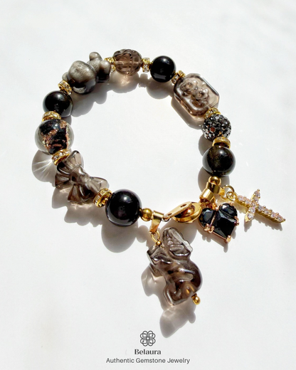 Noir Élan Charm Gemstone Bracelet