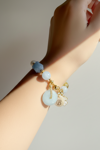 Serene Aquamarine Charm Gemstone Bracelet