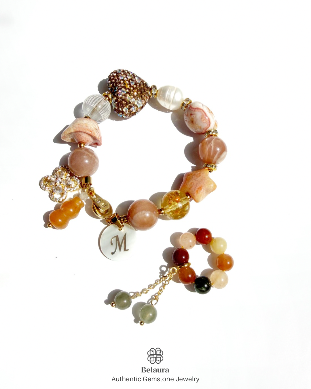Celestial Bear Moonstone Charm Gemstone Bracelet