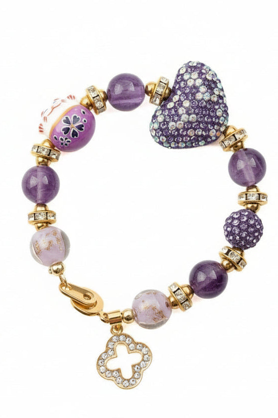 Maneki-neko Heart Amethyst Bracelet