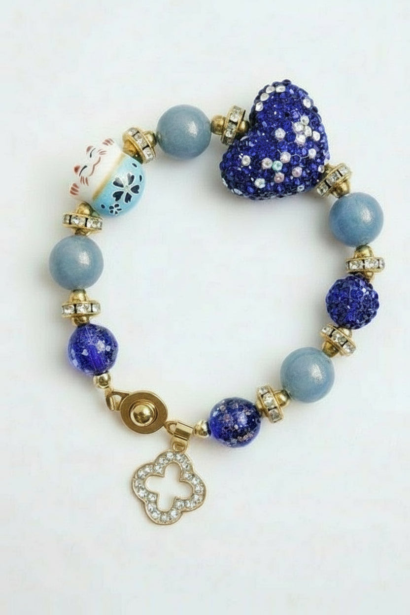 Maneki-neko Heart Blue Aventurine Bracelet