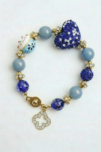 Maneki-neko Heart Blue Aventurine Bracelet