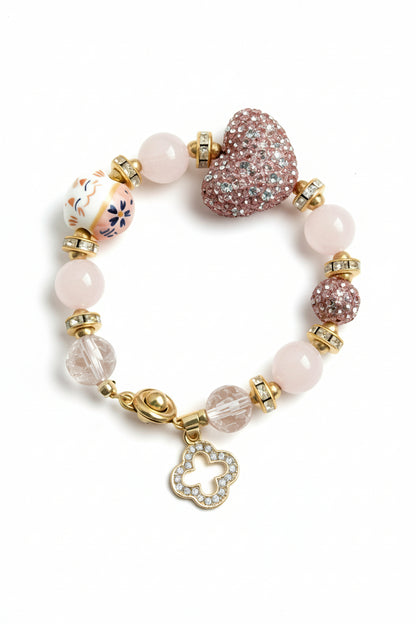 Maneki-neko Heart Pink Quartz Bracelet
