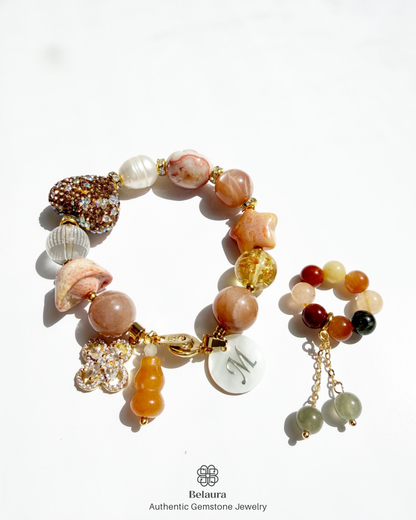 Celestial Bear Moonstone Charm Gemstone Bracelet