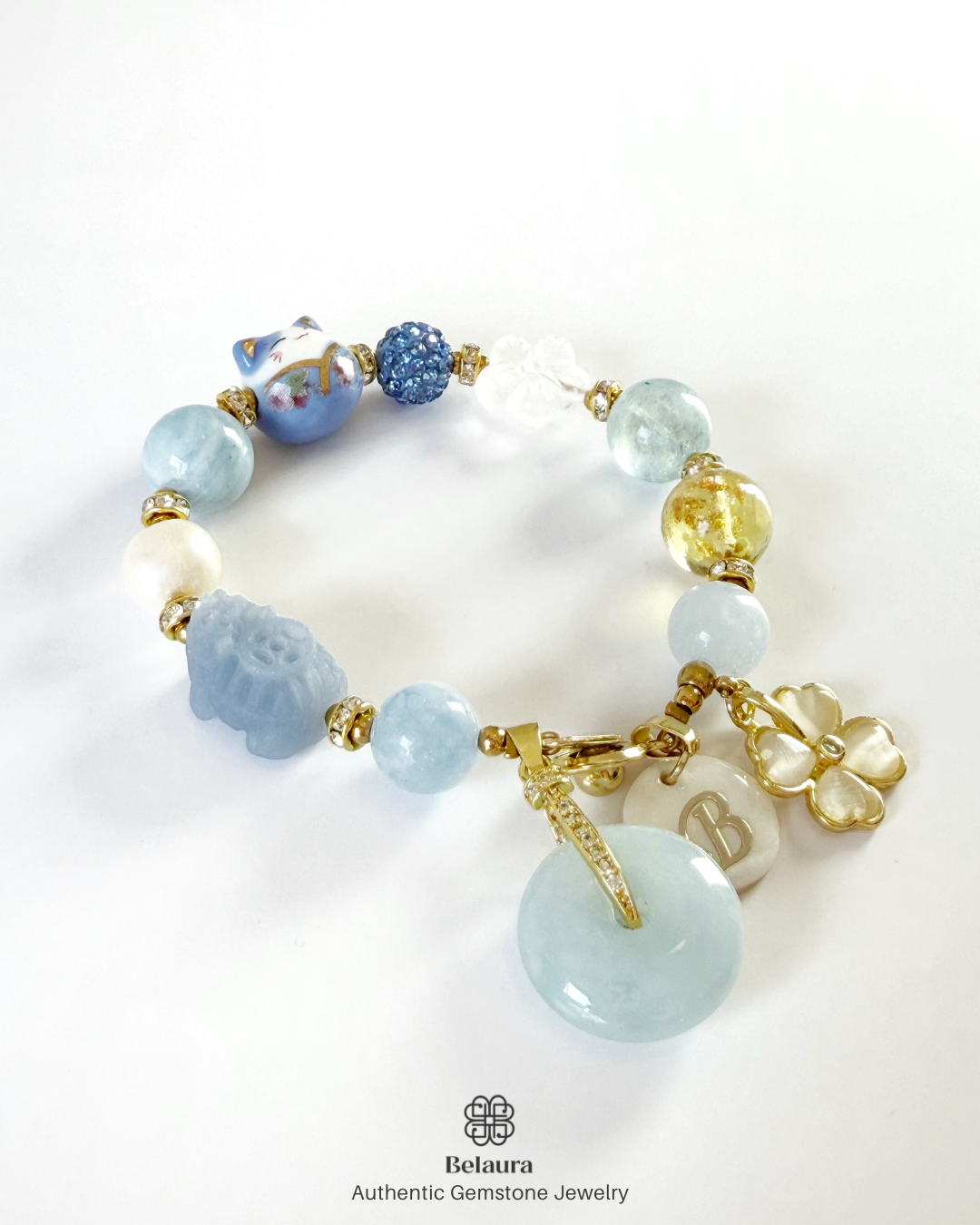 Serene Aquamarine Charm Gemstone Bracelet
