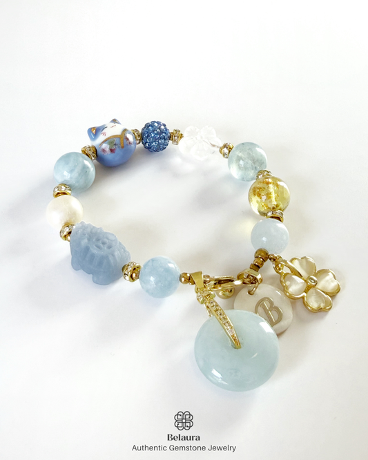 Serene Aquamarine Charm Gemstone Bracelet