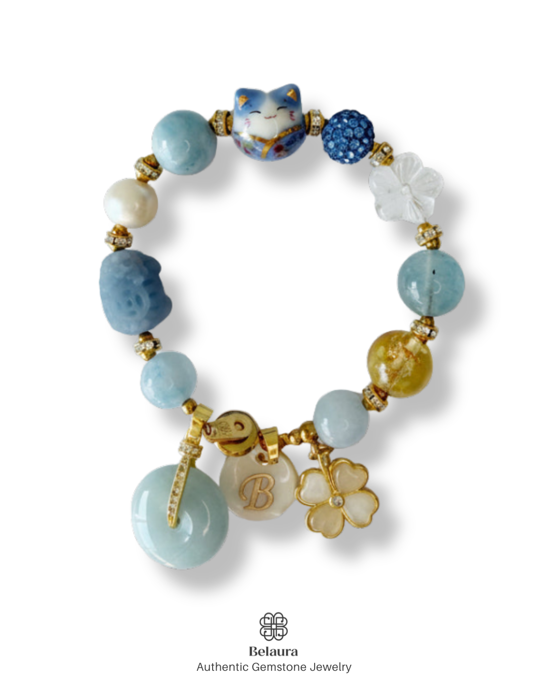Serene Aquamarine Charm Gemstone Bracelet