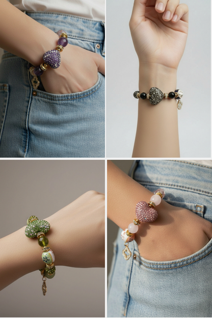 Maneki-neko Heart Amethyst Bracelet